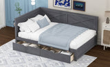Twin Size Wood Daybed with 2 Drawers and Rustic Guardrail, Ancient Grey N709P179657E