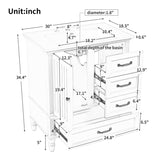 ZUN 30" Bathroom Vanity with Sink, Bathroom Cabinet with A Door, Three Drawers, Solid Wood Legs & MDF N759P207656B