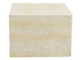 Light Tan Square MGO Side Table, Faux Travertine Textured Accent End Table, Pre-Assembled Non-KD N770P473013L