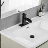 Sink Faucet With Deck Plate Waterfall Black with Pop Up Drain and Supply Lines Bathroom faucets for W1932P179390