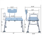 ZUN Medical Bathroom Safety Shower Tub Aluminium Alloy Bath Chair Transfer Bench with Back & Handle Blue 85785756