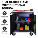 ZUN DOUBLE-DOOR CLAPBOARDl MULTI-FUNCTION TOOL CART--BLAK+BLUE W1102P182240