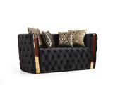 Button Tufted Loveseat with Velvet Fabric and Gold Accent in Black B00961119