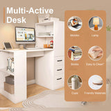 White Computer Desk with 4-in-1 Socket, the Desk with 3 Slide Drawers and 4 Storage Levels, the 04862487