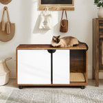 ZUN Cat Litter Box Enclosure, Hidden Cat Washroom, Kitty End Table, Furniture Style with Double W1687P181870