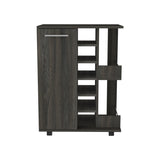 Bar Cart, Two External Shelves, Four Casters, Six Built-in Wine Rack, Single Door Cabinet -Espresso B07091825