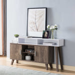 ZUN Home Entryway Console Table with Multi- Storage Compartments, Display Cabinet, Hazelnut & White B107130914