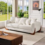 Modern Elegant Design 3 Seater Sofa with Wooden Legs, Comfortable Lambswool 5 Pillows for Living W2817P271187