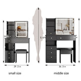 29.2" Small Size Left Drawer Desktop Vanity Table Cushioned Stool, Large Sliding, Touch Control, W3258P291630