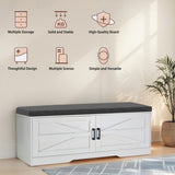2-Tier Storage Bench, Farmhouse Shoe Bench with Padded Seat Cushion, Entryway Bench with 2 Barn W3204P317308