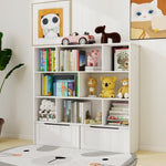 ZUN Toy Storage Organizer with 2 Movable Drawers, Multi-Functional 7 Shelf Kids Bookcase with 2 Hooks, W282P196031