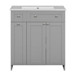 ZUN 30-Inch Grey Bathroom Vanity with Ceramic Sink Combo, Abundant Storage Cabinet - 2 Soft-close Doors WF532032AAE