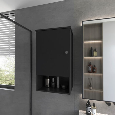 ZUN Carrizo Medicine Cabinet in Melamine With One Door, Black B128P237146