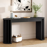 U_Style 59-inch Long Console Table,Oak Veneer Sofa Table,Curved and Straight Line Design,Behind the N711P290711B