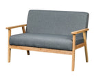 ZUN Mid-Century Modern 1pc Natural Finish Solid Wood Loveseat Gray Linen Upholstery Couch Living Room B011P193973