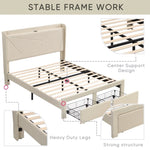 ZUN Full Size Bed Frame with 2 Storage Drawers, Upholstered Bed Frame with Wingback Headboard Storage W1916126256