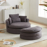 52' Swivel Accent Barrel Modern Grey Sofa Lounge Club Big Round Chair with Storage Ottoman chenille W834P150046