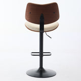 ZUN Walnut Bentwood Bar Stools Mid Century Modern Adjustable Counter Height Black Leather Upholstered W1143P173515
