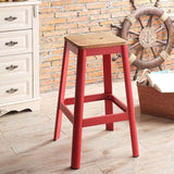 Natural and Red Armless Bar Stool with Crossbar Support B062P189222