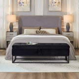 58.6" Bed Bench Metal Base with Storage Black Velvet W1097119560