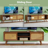 ZUN Mid Century Modern Rattan TV Stand for 55/60/65 inch TV , Entertainment Cabinet, Media Console for W2977P224349