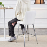 ZUN Modern White PU Bar Stool - Silver Metal Legs with Cross Reinforcement.White,Silver Metal Legs,Bar W1151P211983