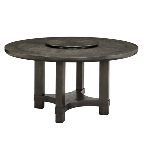 ZUN 1pc Transitional Round Table with Lazy Susan Dark Brown Finish Single Pedestal Wooden Dining Room B011P207874