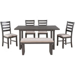 ZUN 6-Pieces Family Furniture, Solid Wood Dining Room Set with Rectangular Table & 4 Chairs with 30399186