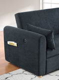 Marielle 55"W Black Corduroy Convertible Sleeper Loveseat with USB Ports, Magazine Pockets, and B061P305696