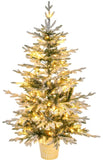 ZUN 4 FT Snow Flocked Pre-lit Artificial Christmas Tree with Metal Pot Stand, Hinged Xmas Fir Tree with 98414493