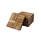 10 PCS Interlocking Deck Tiles Checker Pattern, 12" x 12" Square Yellow Acacia Hardwood Outdoor 17936528