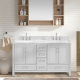 60 in Undermount Double Sinks Bathroom Storage Cabinet with Carrara Natural Marble Top W1059P170420