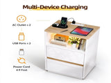 High Gloss White & Oak Two-Tone Nightstand, RGB Light, US Power Outlet, 2 37462022