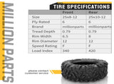 Set of 4 ATV UTV Tires 25x8-12 25x8x12 Front & 25x10-12 25x10x12 Rear 6PR 71068425