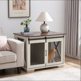 Farmhouse Dog Cage Crate Furniture Sliding Barn Door, Farmhouse Wooden Dog Kennel End Table W2275P164726