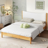 Queen Size Rubber Wooden , Solid Wooden Bed with Teddy Velvet Cushion Upholstered Headboard, W504P184308