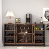 ZUN Industrial Wine Bar Cabinet, Liquor Storage Credenza, Sideboard with Wine Racks & Stemware Holder 88246051