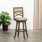 ZUN 30" Bar Height X-Back Swivel Stool, Weathered Gray Finish, French Gray Leather Seat B04660727