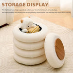 ZUN Round Storage Ottoman, Modern Sherpa Footstool, Teddy Vanity Stool with Flip-Top Tray, Makeup Chair 27262878