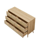 ZUN Bedroom dresser, 6 Double Dresser with rattan drawers, wood chest of drawers for kids living W1162P190401