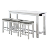 4pc Counter Height Dining Set White Finish Counter Height Table w Drawer Built-in USB Ports Power B011P151857
