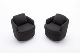 035-Boucle Fabric Swivel Accent Chair With Soild Wood Round Brown Base Leg,Black W527134465