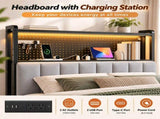 King Size Headboard with Pegboard Storage Shelf, Adjustable Upholstered Backrest, RGB LED Light 30670695