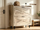 2-Drawer Top-Mounted Barn Door Shoe Cabinet Melamine Board Embossed MDF Shoe Cabinet 60682499