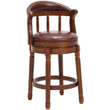 Seat height 26.5'' Cow top Leather Wooden Bar Stools, 360 Degree Swivel Bar Height Chair with Backs 41697964