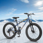 ZUN S24109 Elecony 24 Inch Fat Tire Bike Adult/Youth Full Shimano 7 Speeds Mountain Bike, Dual Disc W1856107355