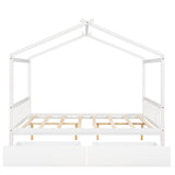 Full Size House Platform Bed with Two Drawers,Headboard and Footboard,Roof Design,White WF292923AAK
