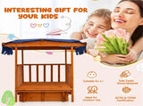 Cedar Wood Kids Sandpit with Playhouse & Canopy, Sandbox with Rear Wheels, NaturalBlue 05048118
