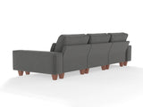 Dark Gray Chenille Deep Seat 3-Seater Sofa with Brushed Stainless Steel Cup Holders and 3 Decorative 15727066