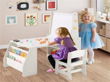 Grey Kids Activity Table with Magnetic Whiteboard/Chalkboard & Paper Roll, Multi-Storage Art Desk 06087577
